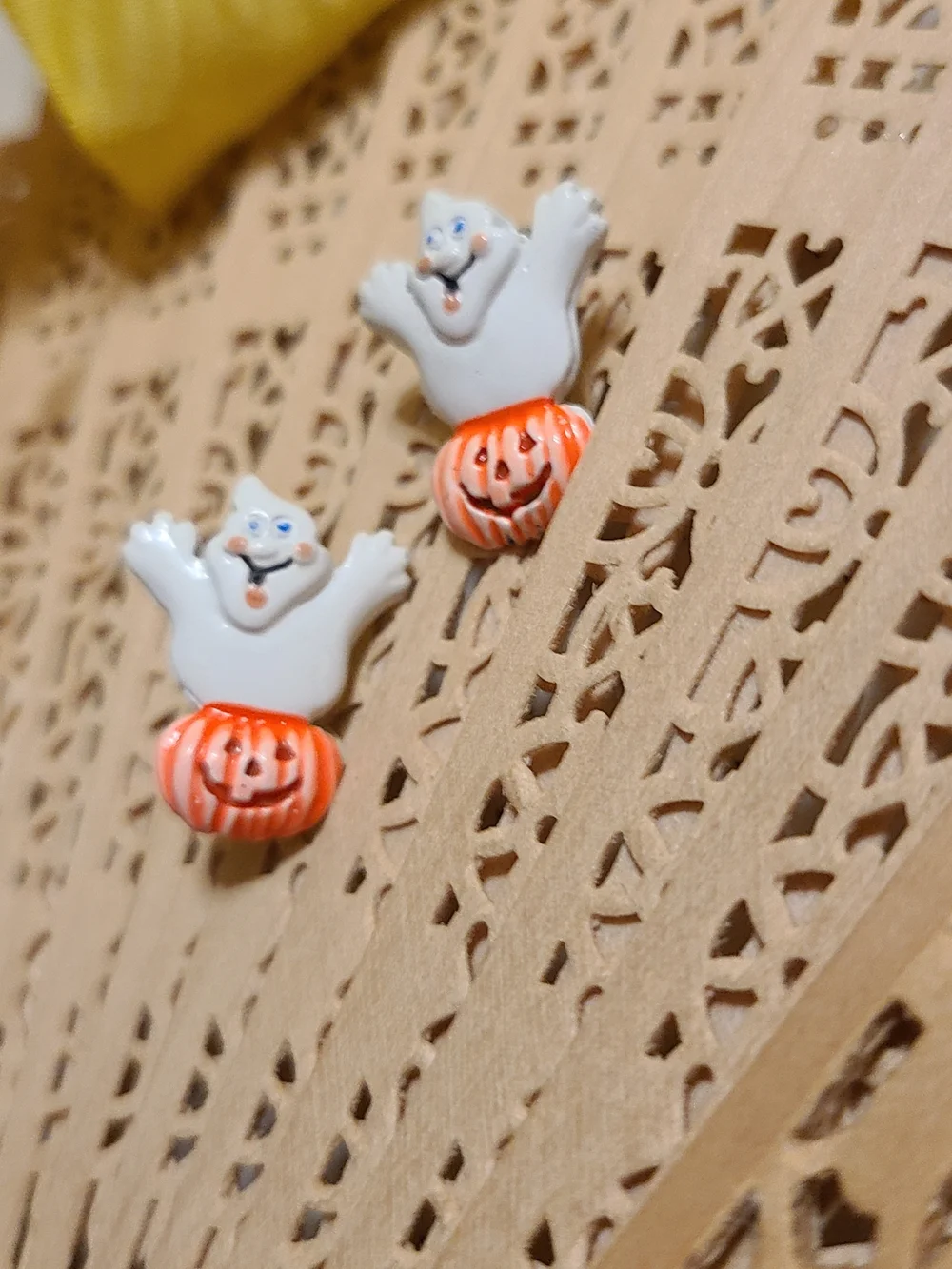 Kids Halloween Ghost Pumpkin Stud Earrings - White and Orange